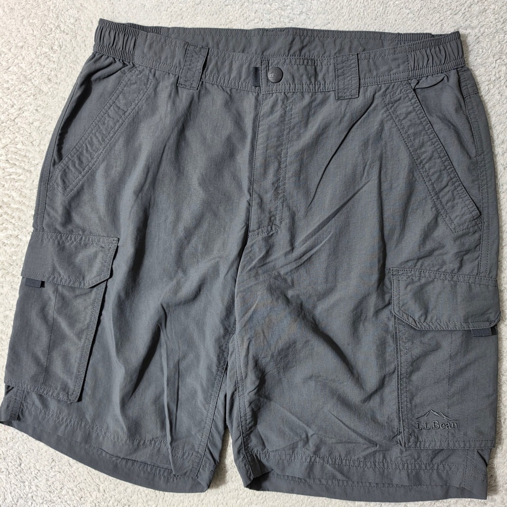 NEW L.L.Bean Nylon Cargo Shorts Mens Med Dark Grey 32/9.5 Ripstop